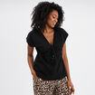 T-shirt dentelle col en V noeud noir femme