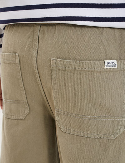 Pantalon chino droit taille &agrave; coulisse vert clair homme