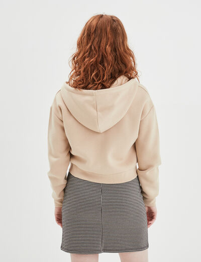 Sweat zippé à capuche court sable femme