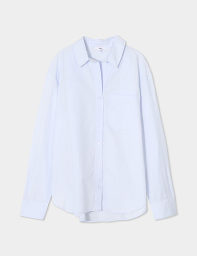 Chemise oversize 1 poche coton bleu ciel femme