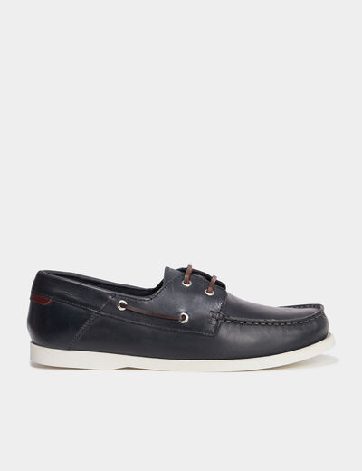 Chaussures bateau en cuir bleu marine homme