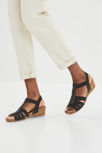 Sandales compensées cuir Confortissimo noir femme