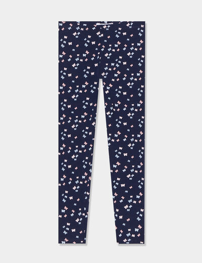 Legging long élastiqué coton bleu marine fille