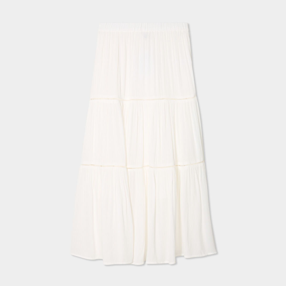 Jupe longue fluide taille &eacute;lastiqu&eacute;e blanc femme