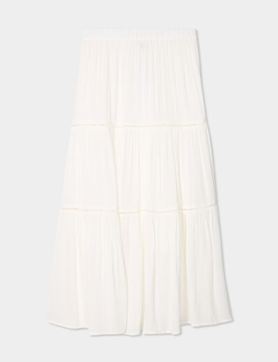 Jupe longue fluide taille élastiquée blanc femme