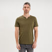 T-shirt manches courtes col tunisien vert kaki homme