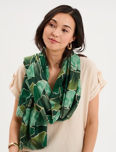 Foulard bords &agrave; franges fines vert femme