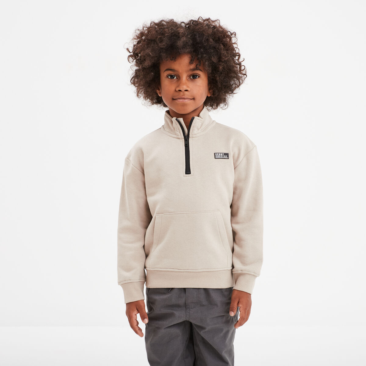 Sweat col camionneur zippé 1 poche gris foncé garçon