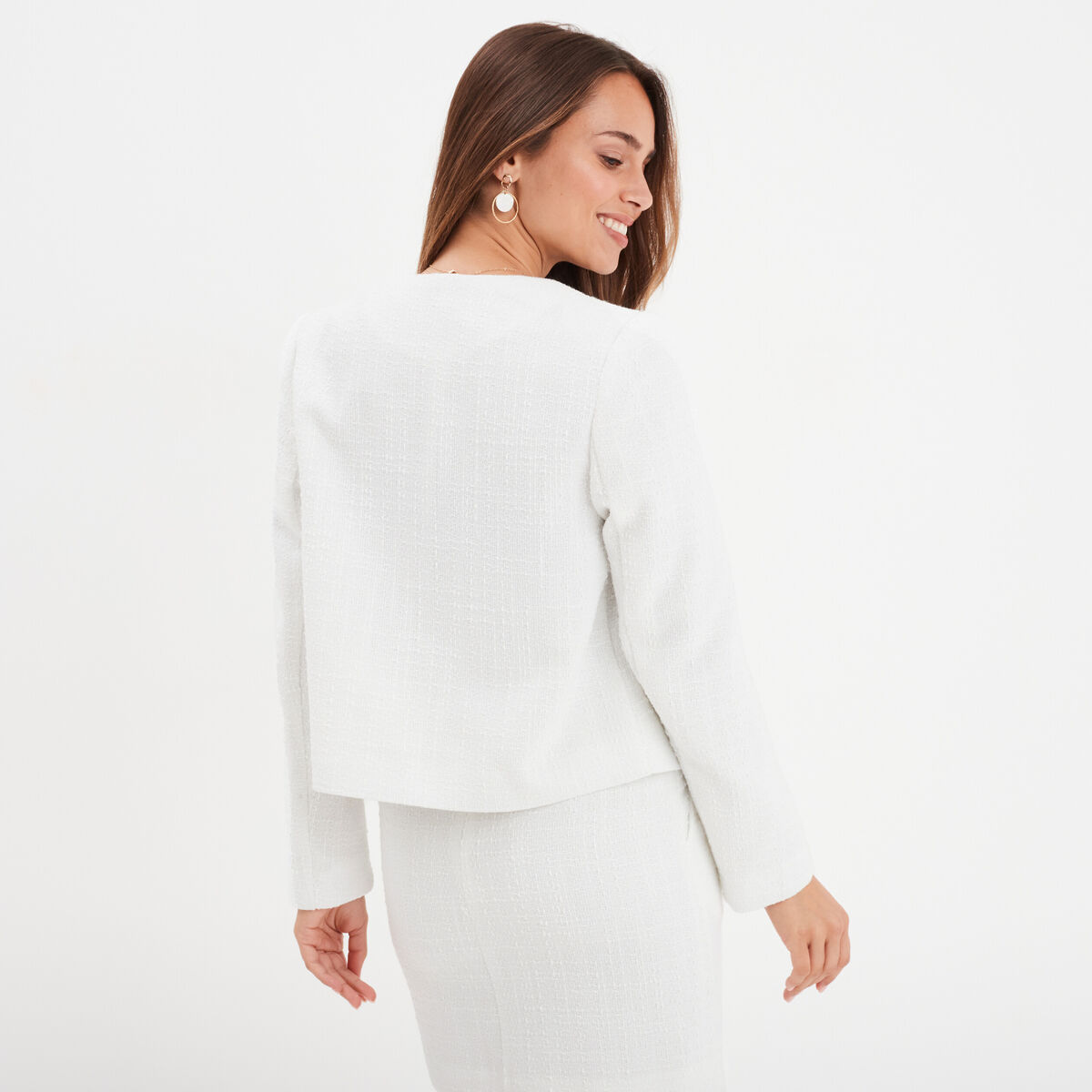 Veste col rond boutonnée Mosquitos blanc femme