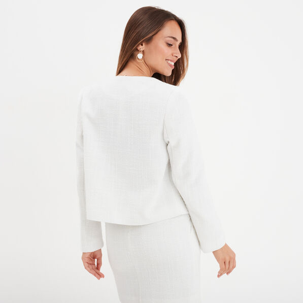 Veste col rond boutonnée Mosquitos blanc femme