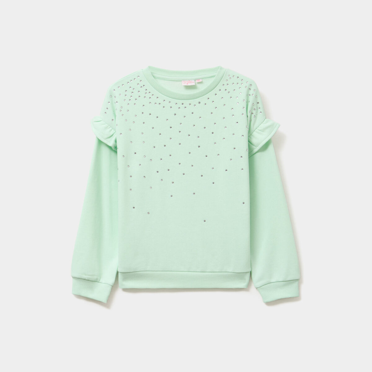 Sweat strass et volants manches longues vert clair fille