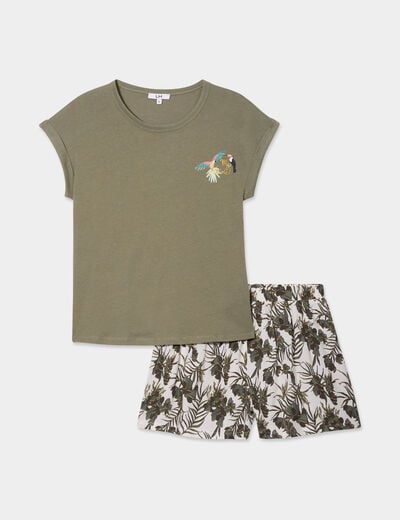 Ensemble pyjama short et t-shirt ecru femme