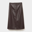 Jupe longue simili cuir trap&egrave;ze marron fonc&eacute; femme