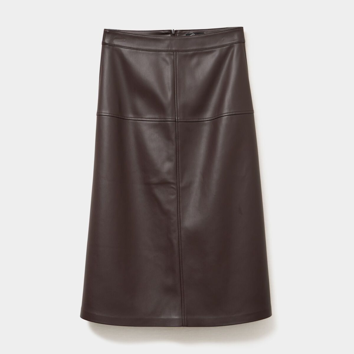Jupe longue simili cuir trap&egrave;ze marron fonc&eacute; femme