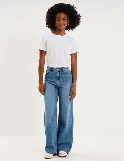 Jeans extra wide leg taille haute denim stone femme