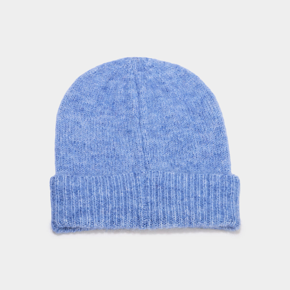 Bonnet maille c&ocirc;tel&eacute;e bleu ciel femme