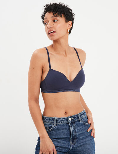 Soutien-gorge triangle paddé coton bleu marine femme