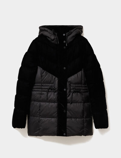Doudoune bi-mati&egrave;re effet velours noir femme
