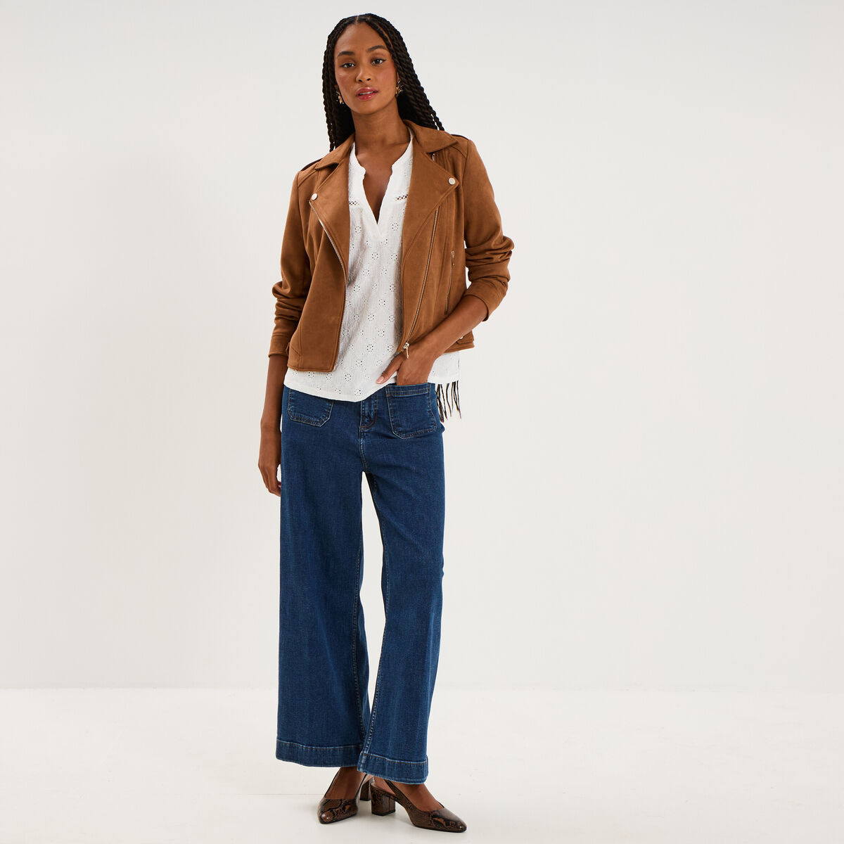 Blouse broderie anglaise manches courtes blanc femme