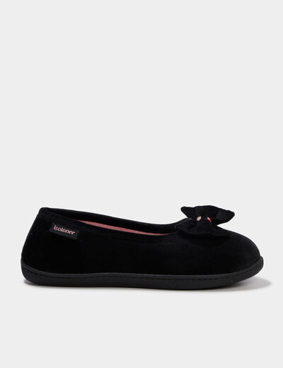 Chaussons ballerines effet velours ecru femme