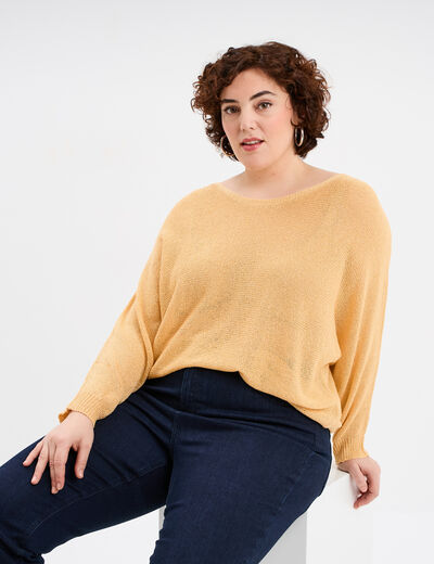 Pull manches longues col rond jaune clair femme grande taille