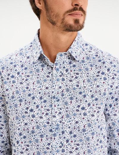 Chemise droite imprim&eacute;e manches longues bleu gris homme