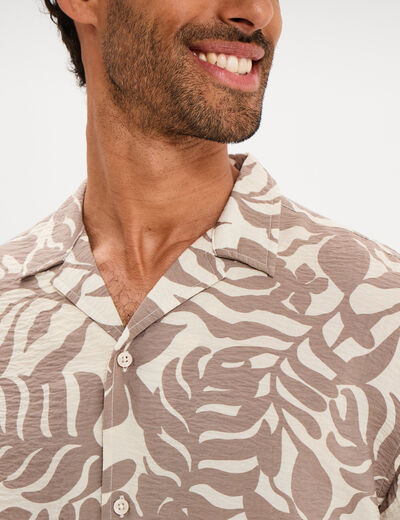 Chemise l&eacute;g&egrave;re textur&eacute;e manches courtes beige homme