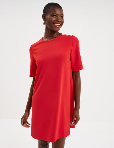 Robe droite cr&ecirc;pe manches courtes rouge femme