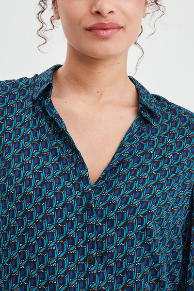 Chemise manches longues en crêpe bleu marine femme
