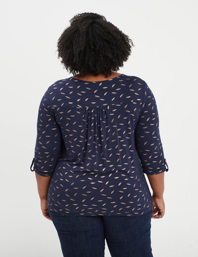 T-shirt manches 3/4 bandes ajourées bleu marine femme grande taille