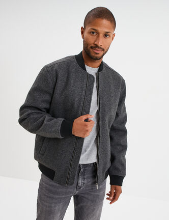 Blouson doubl&eacute; col teddy gris fonc&eacute; homme