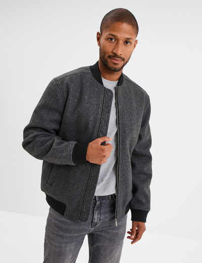 Blouson doubl&eacute; col teddy gris fonc&eacute; homme