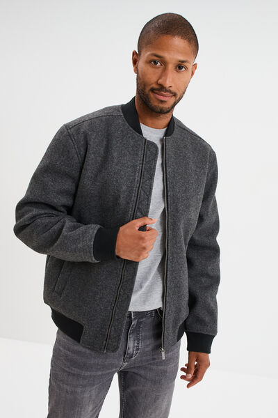 Blouson doubl&eacute; col teddy gris fonc&eacute; homme