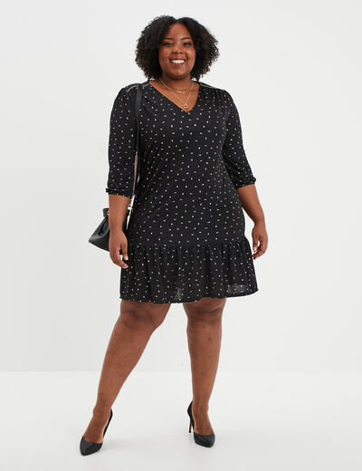 Robe évasée manches 3/4 noir femme grande taille