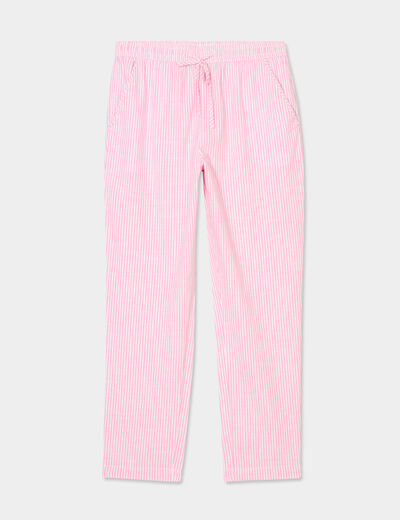 Pantalon cigarette coton élastiqué rose clair femme