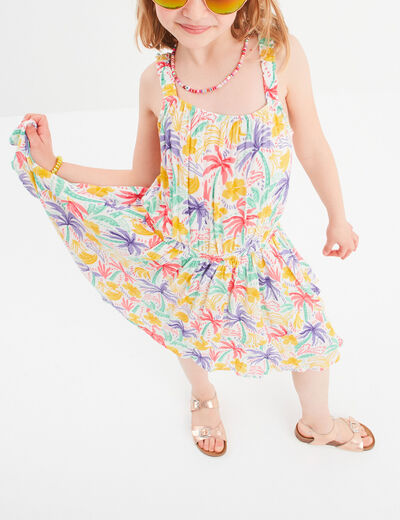 Robe courte à bretelles et volants ecru fille