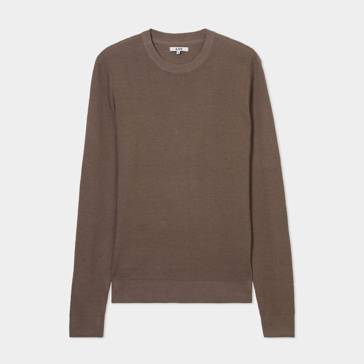 Pull en maille textur&eacute;e col rond taupe homme