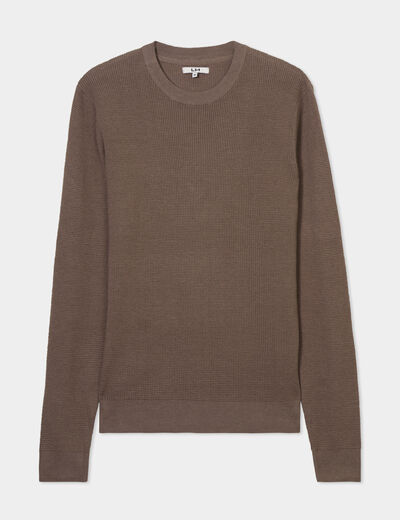 Pull en maille textur&eacute;e col rond taupe homme