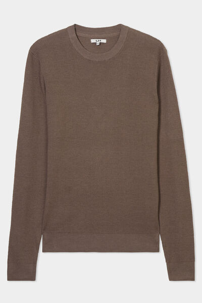 Pull en maille textur&eacute;e col rond taupe homme