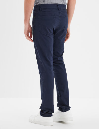 Pantalon droit en coton stretch bleu marine homme