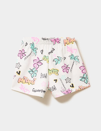Short molletonn&eacute; &agrave; taille &eacute;lastiqu&eacute;e ecru fille