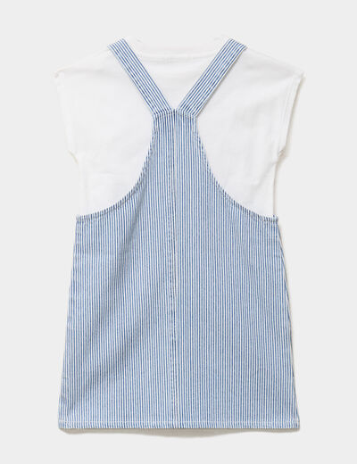 Ensemble robe salopette et t-shirt coton bleu fille