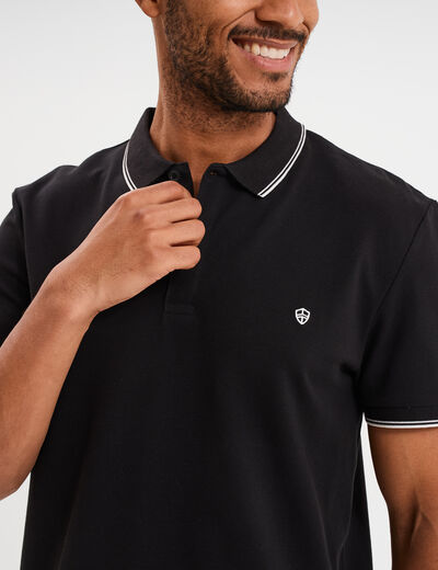 Polo manches courtes bords contrastés noir homme