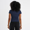 T-shirt court effet côtelé col en V bleu marine femme