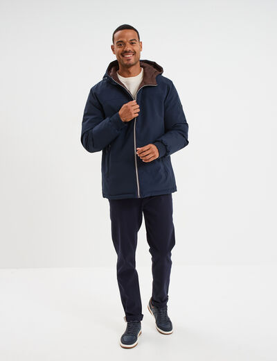 Blouson r&eacute;versible &agrave; capuche zipp&eacute; bleu marine homme