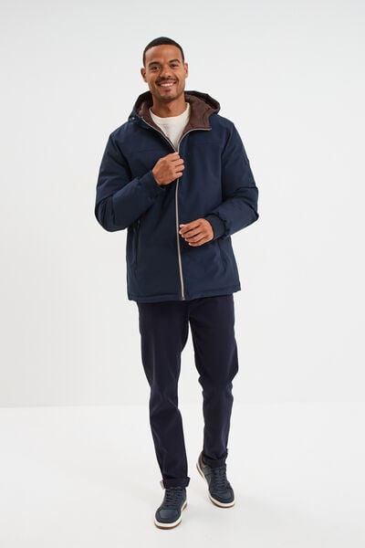 Blouson r&eacute;versible &agrave; capuche zipp&eacute; bleu marine homme