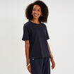 T-shirt manches courtes col rond coton bleu fonc&eacute; femme
