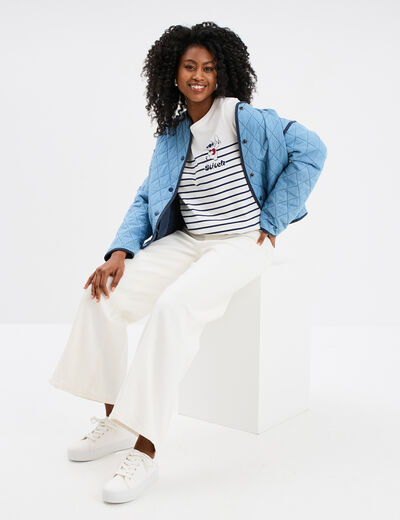T-shirt manches courtes coton Stitch ivoire femme