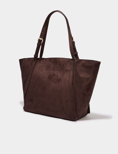 Sac cabas effet su&eacute;dine marron fonc&eacute; femme