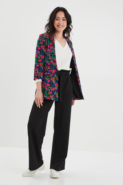 Veste blazer droite manches 3/4 noir femme